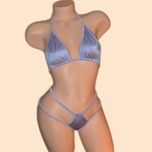 Silver Blue Lycra Triangle Top Two-Piece Double G-String Costume